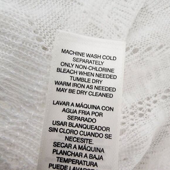 Chicos Womens Top Size 1 US 8 White Knit Semi Sheer Cutout Jaquard Short Sleeve - Picture 10 of 11